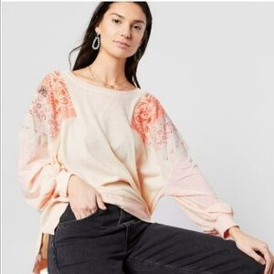 Free People Feelin’ It Patchwork Oversized Top Blouse Drapey Peach Pink